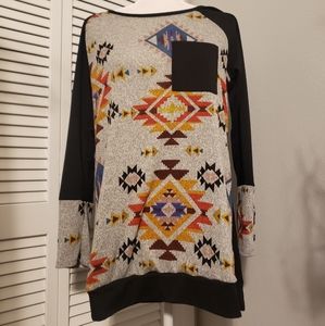 Cozy Long Sleeve Aztec Print Top